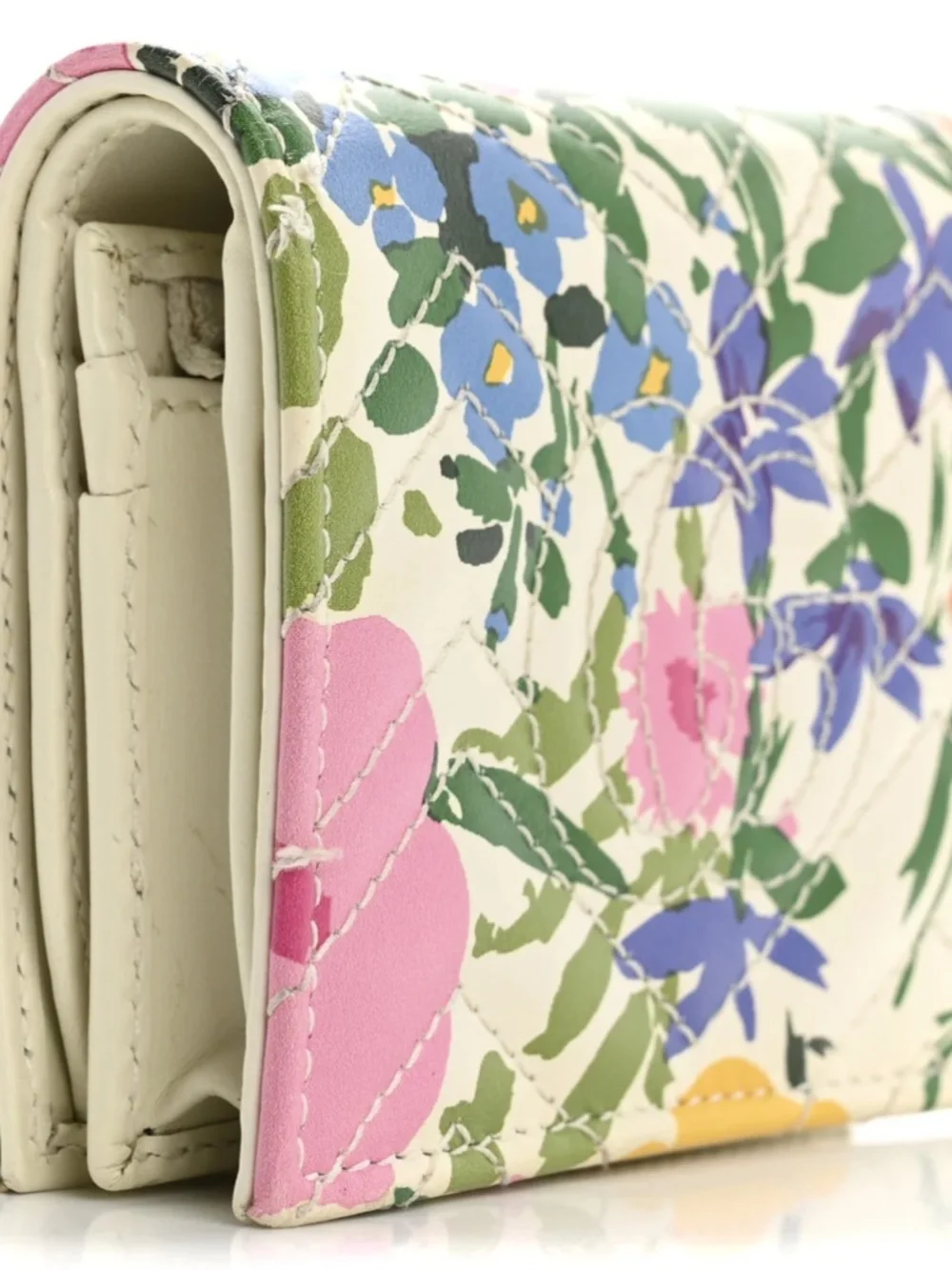 GUCCI X KEN SCOTT Calfskin Matelasse Floral Print GG Marmont Card Case Wallet